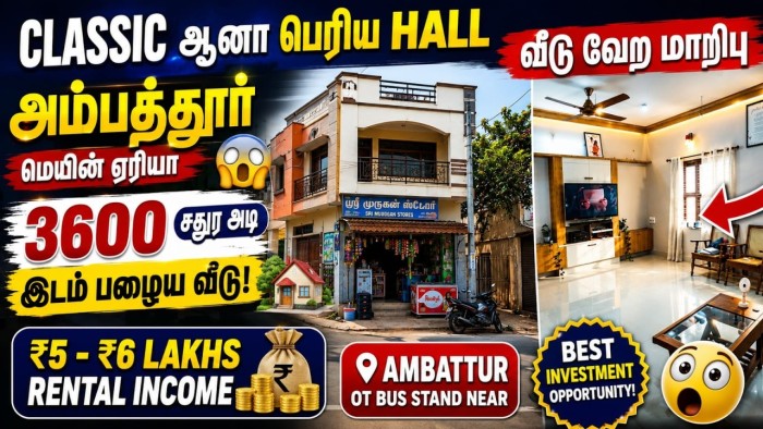 3600 Sq Ft Old House for Sale in Ambattur Main Area | Prime Main Road Property Chennai