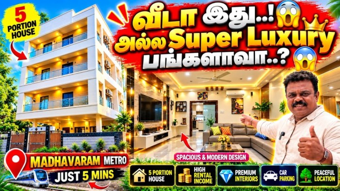₹4.5 Crore Grand Bungalow House with Teak Wood and Luxury Design in Puzhal, Chennai